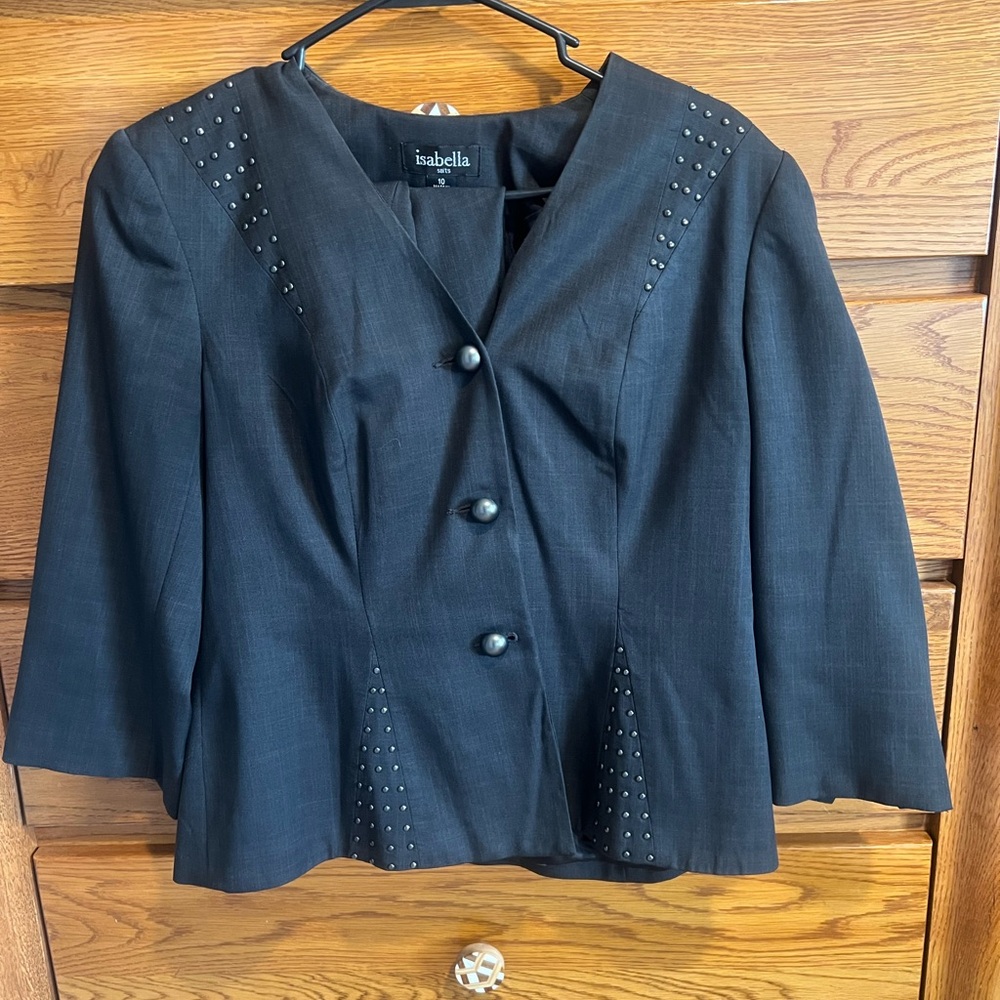 Gray 2-piece Skirt Suit with Studded Detail